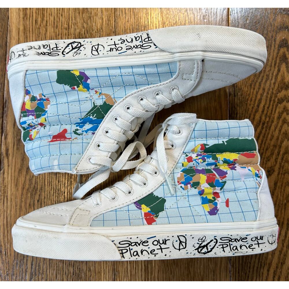 VANS Sk8-Hi SAVE OUR PLANET Continents Youth Sz 4.5 Women’s Sz 6 Hi-Top Sneakers